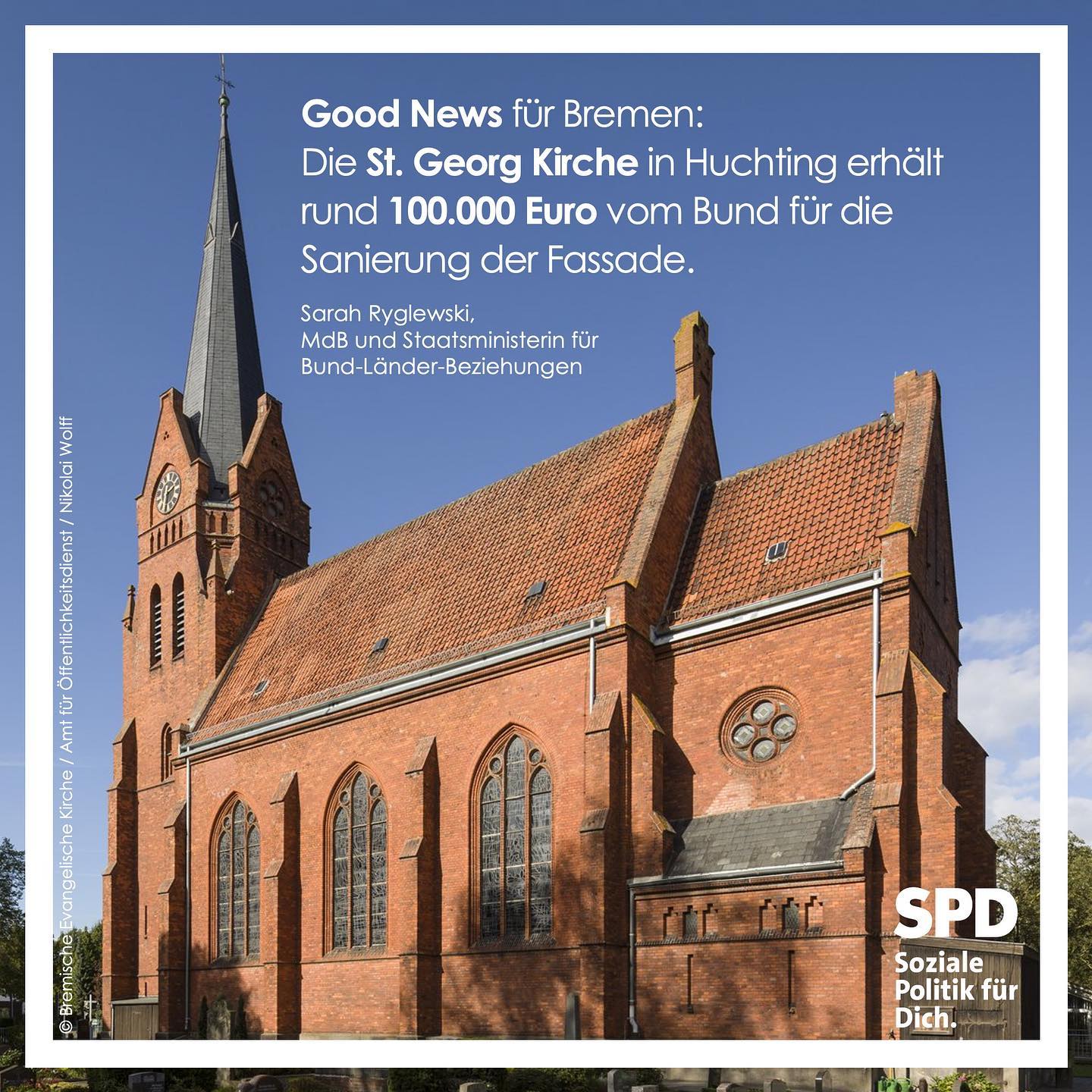 Huchtinger St. Georg Kirche erhält Bundesmittel für Sanierung der Fassade